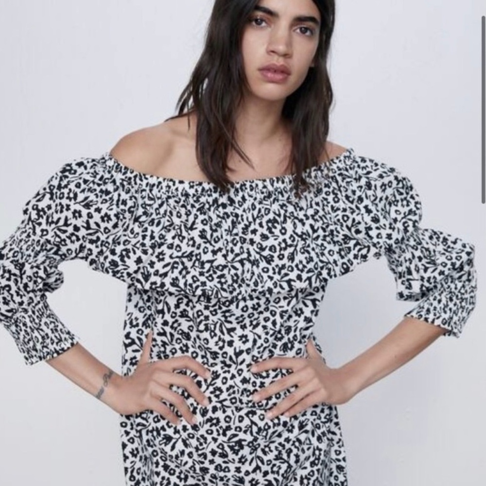 Zara Off-Shoulder Black and White Dress like new
